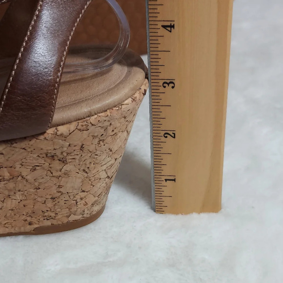 Tsubo Olivette BrownTan Leather Strappy Cork Wedge Platforms - Picture 11 of 14